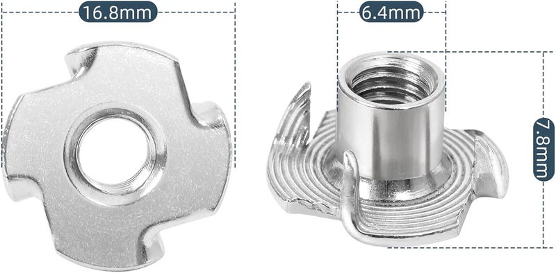 OUSCHR M5 T-Nuts Durable Anti-Corrosion Threaded Inserts Tee Nut Four Prongs Nut for Wood and Furniture, 304 Stainless Steel, 50 PCS - Image 2